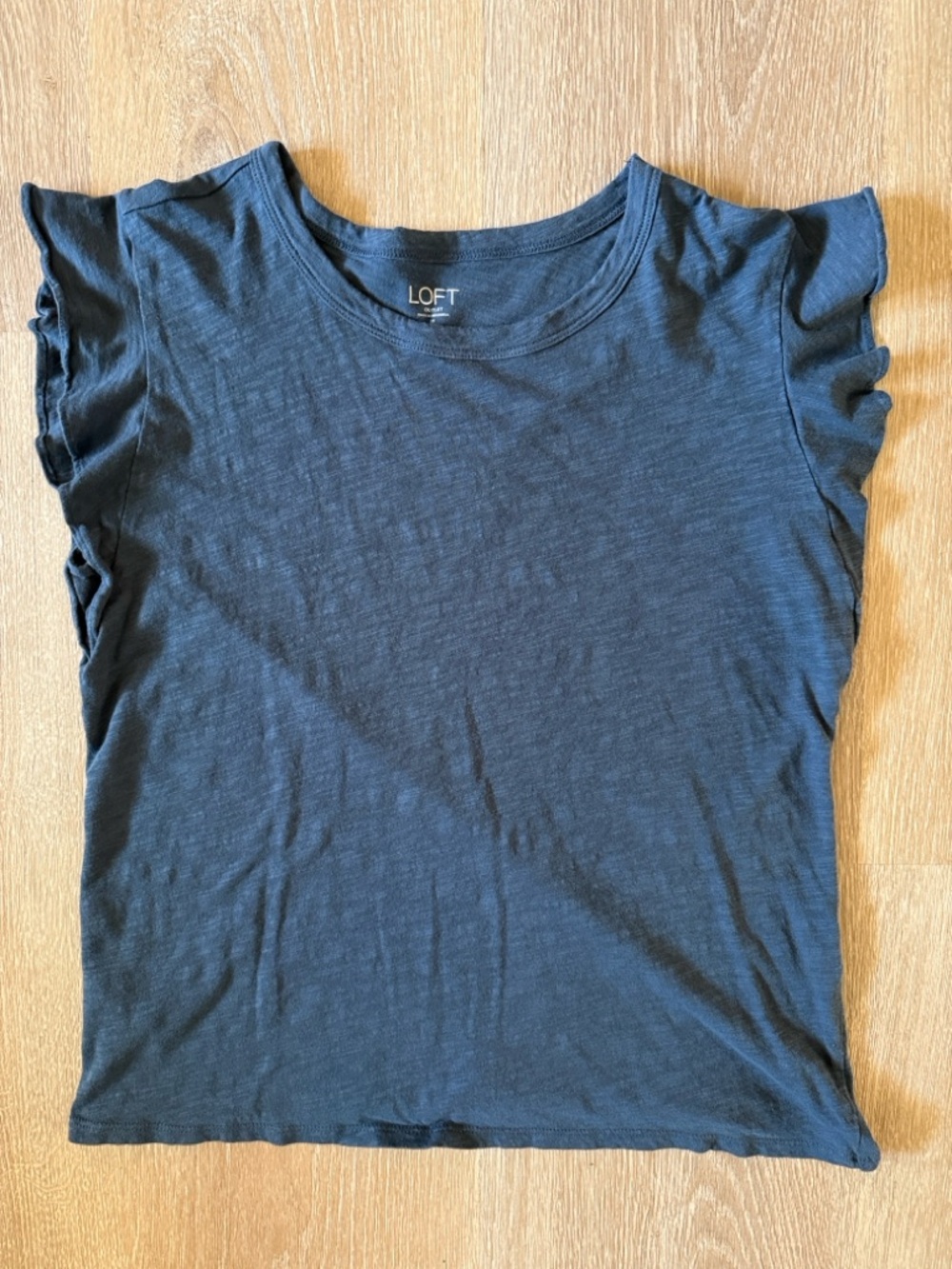 LOFT Outlet Navy Ruffle Cap Sleeve Tee